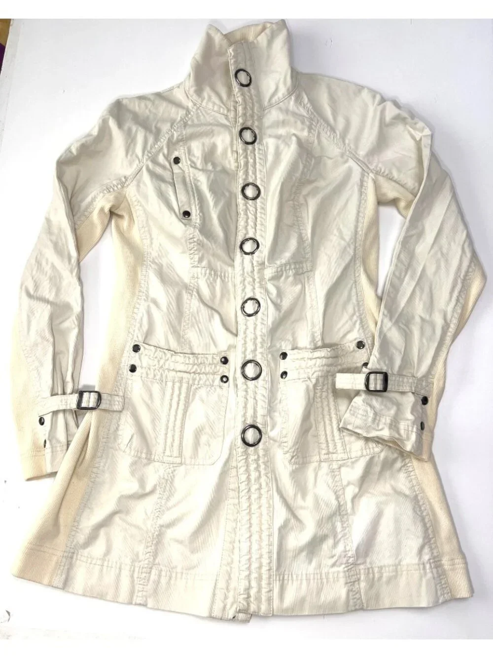 Free People Ivory Button-Up Long Cotton Jacket Womens Size Small